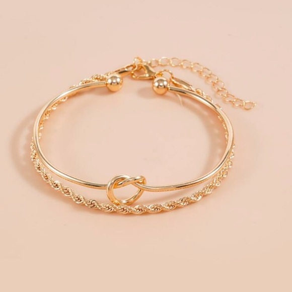 BOGO! Set of 2 stacking bracelets in Gold color Knot cuff and chain NEW Boutique - Picture 2 of 6